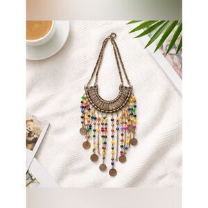 🛍️ ALDO Boho colorful bronze charms ball chain bib necklace